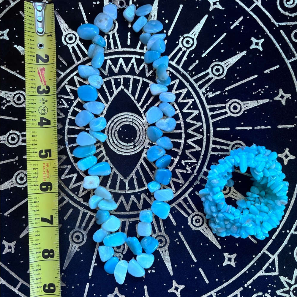 Natural light blue Larimar or Amazonite stone necklace & matching bracelet. - Picture 3 of 8